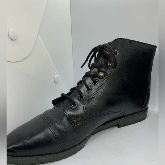 Vintage Sandra Miller Hardy Black Buckle Leather Lace Up Ankle Boot Size 8.5 - Picture 6 of 12